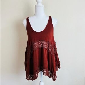 American Eagle Brown Lace Trapeze Swing Layered Tank Top